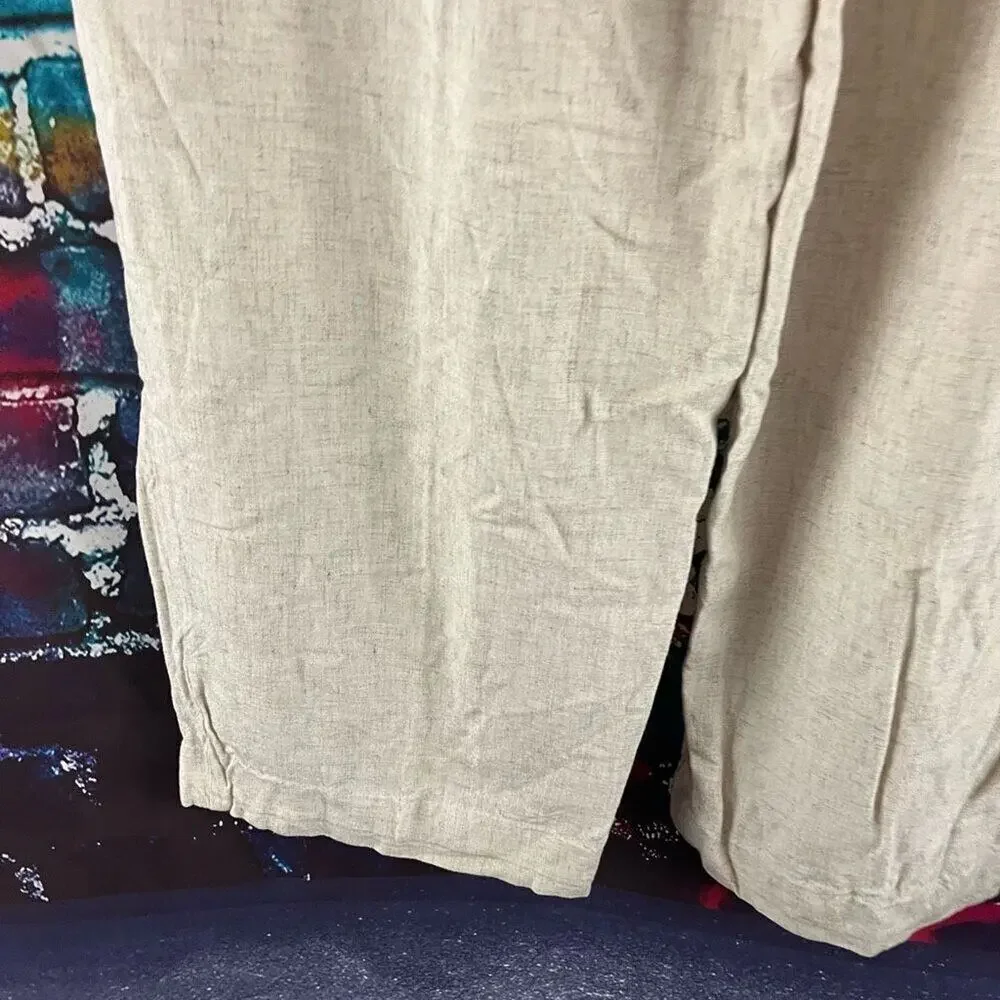 Vintage Ecru Brand High Waist Wide Leg Linen Blend Pants Size 13/14 Lagenlook